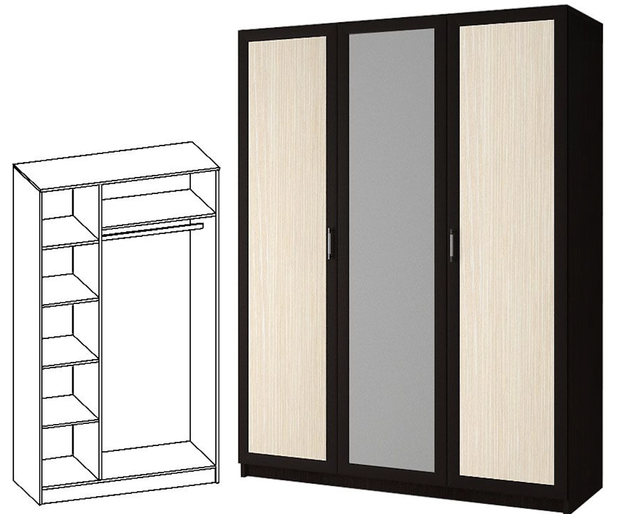 Шкаф Зара 3-х Створчатый ЛДСП/Раскладка МДФ ЗШ-03 Венге/Ясень Шимо Светлый (1,5х2,02х0,51) 