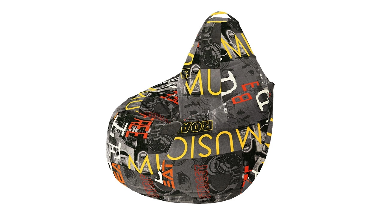 Кресло-Мешок Велюр Серый Граффити Люкс/Ш-900 x Г-900 х В-1200 мм 