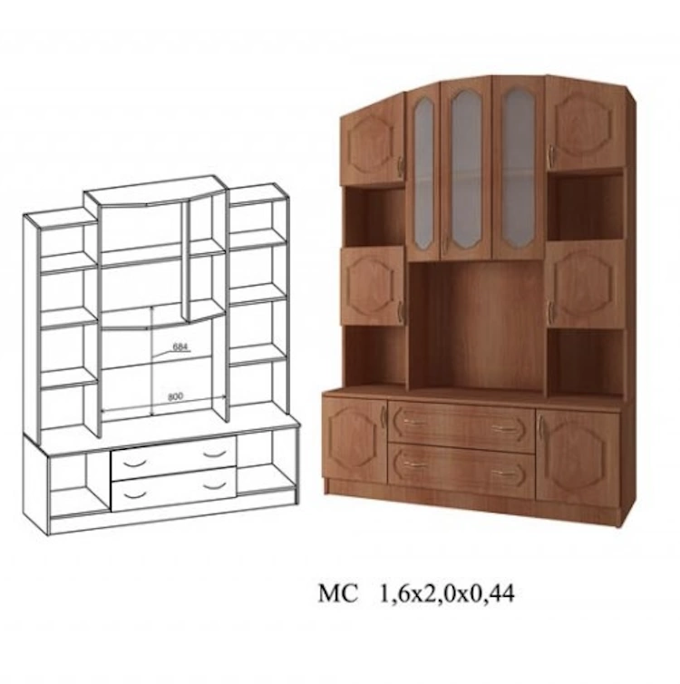 Средняя Секция Марк МДФ - МС 1600 мм Скандинавский дуб белый/венге (Ш-1600 х В-2000 х Г-440 мм)