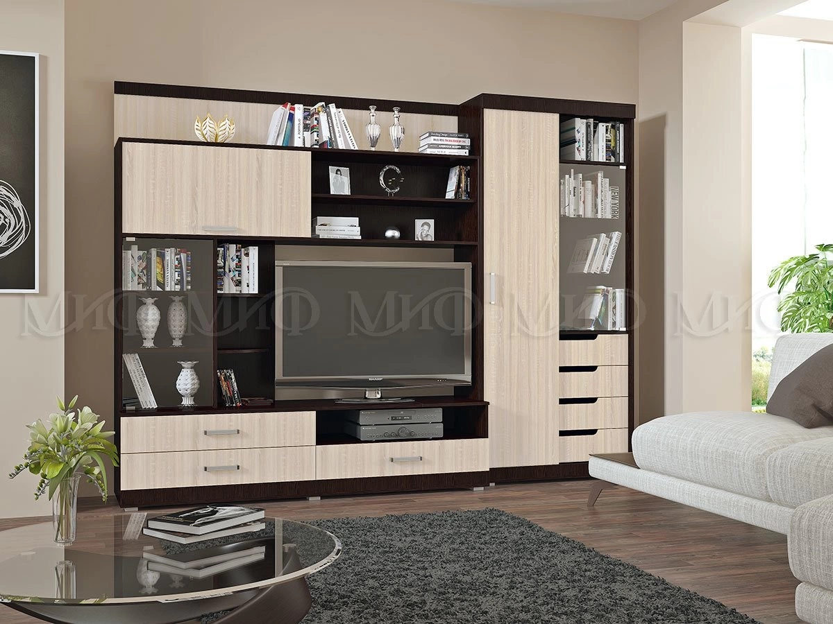 Гостиная Жаклин Венге/Дуб Сонома (Ш- 2700 мм x В-2057 мм x Г-456 мм)