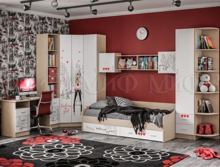 Детский Гарнитур Вегаc Cirl (Ш-1200 + 4012 мм х Г-952 мм x В-2200 мм)