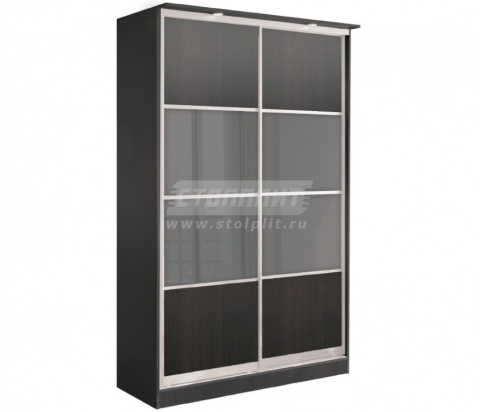 Шкаф 2-х дверный СБ-1083БП Дуб Феррара+ встав Дуб Феррара+встав стекло сатин/серебро