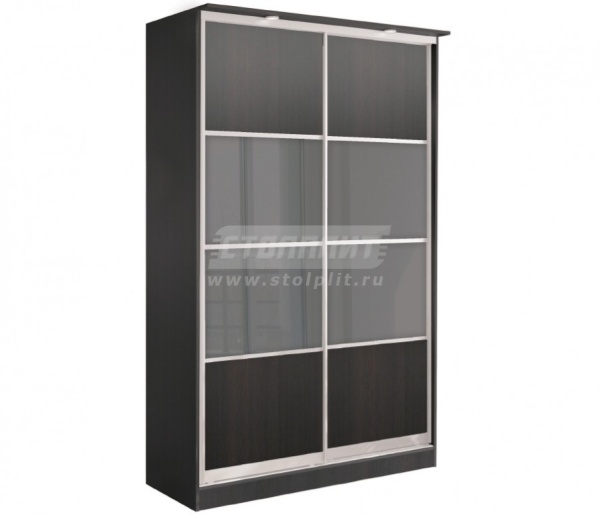 Шкаф 2-х дверный СБ-1083БП Дуб Феррара+ встав Дуб Феррара+встав стекло сатин/серебро