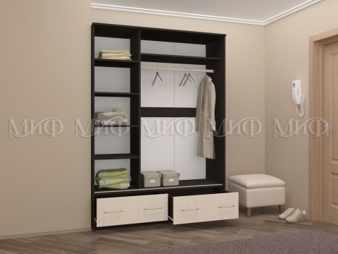 Шкаф-Купе Двухдверный с Зеркалом и Ящиками Майа Венге/Белфорт (Ш-1500×В-2220×Г-576 мм)