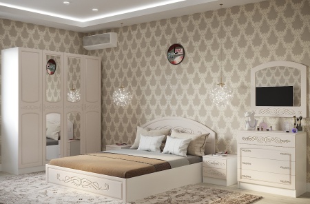 Спальный Гарнитур Венесуэла №3  Кровать с Подъемным Механизмом МДФ с Матрасом в Подарок/Жемчуг Глянец 