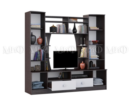 Гостиная Жасмин №3 МДФ Венге/Белый Глянец (Ш-3252 × В-2200 × Г-520 мм)