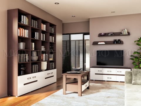 Набор для Гостиной Каролина МДФ (Стеллаж+Тумба TV+Полки+Журнальный Стол)/Разные Цвета