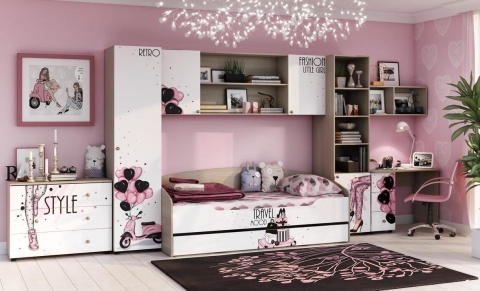 Детский Гарнитур Мийа-3 STYLE для девочек Ясень Шимо Светлый/Белый Фотопечать