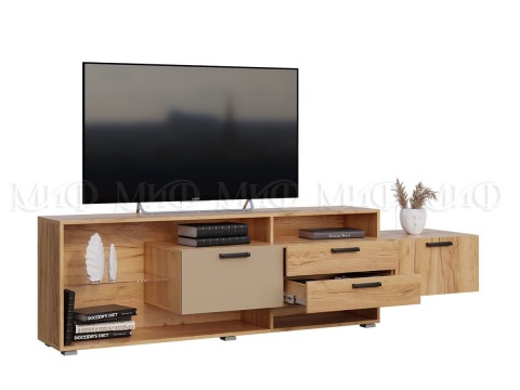 ТВ-Тумба Анси (Ш-2100 x В-570 x Г-458 мм)/Дуб Крафт/Бежевый