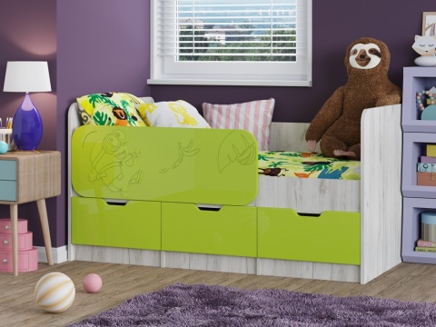 Детская Кровать Юнга-15 МДФ (Д-1632/1832 x В-850 x Г-850 мм)/Разные Принты