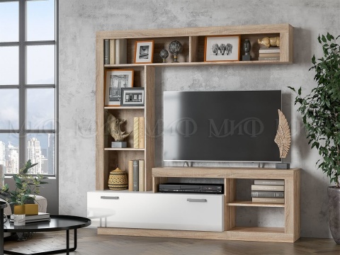 Стенка Апаста (Ш-1705 x В-1705 x Г-416 мм)/Дуб Сонома/Белый Глянец