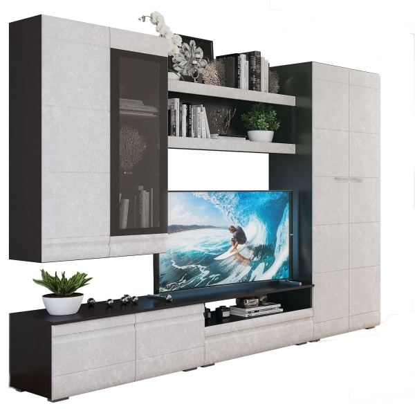 Гостиная Бостон-1 Венге/Бетон Белый (Ш-2800 мм x В-2000 мм x Г-450 мм)