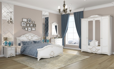 Спальный Гарнитур Барбара Белый/Патина Золото