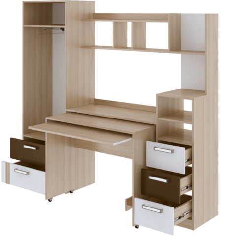 Уголок Школьника "Волкер" М 16 (Ш-1950 х Г-435 х В-1800 мм)/Ясень Шимо Светлый+Белый/Арабика