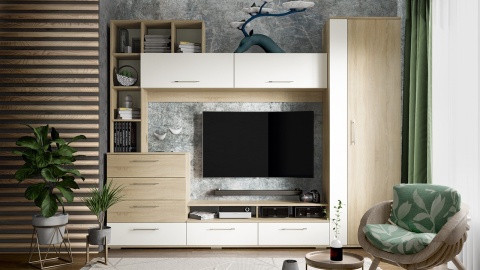 Стенка «Нэнси» Дуб Сонома/Белый Ясень (Ш-2464 x В-1947 x Г- 375 мм)